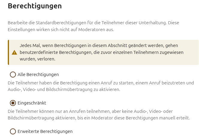 Talk-Raum Berechtigungen